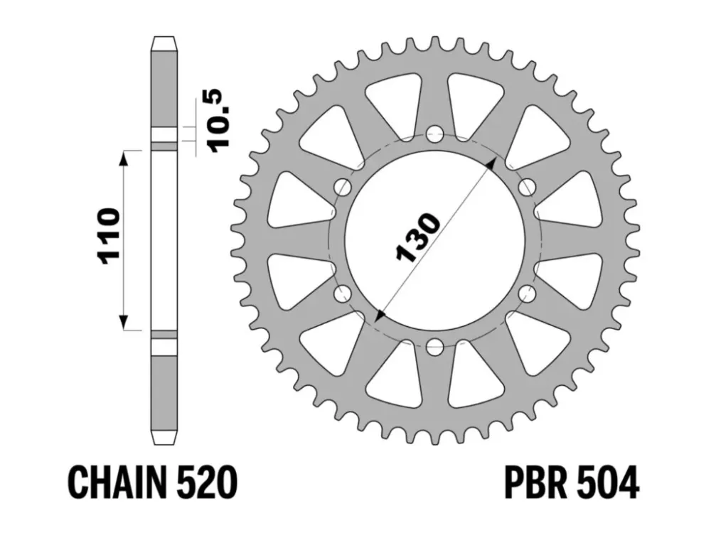 Super Cena Rozeta ocelová PBR Sprockets pro GAS GAS 250/300/450/ YAMAHA YZF-R1/R3/R6/ FZ-6/ MT03/MT07/ SUZUKI GSX-R 600/750/1000/ KAWASAKI Z/R/ZZR/ 50/80/125/300/400/500/550 mod.520