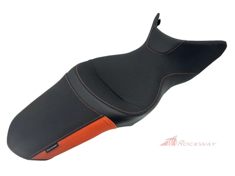 Jen Po Omezenou Doba Kompletní sedlo Seat Concepts Comfort | KTM 1290 Super Adventure S/R (2022+)- Carbon Fiber Sides / Semi-Grip Top - Oranžové prošívání