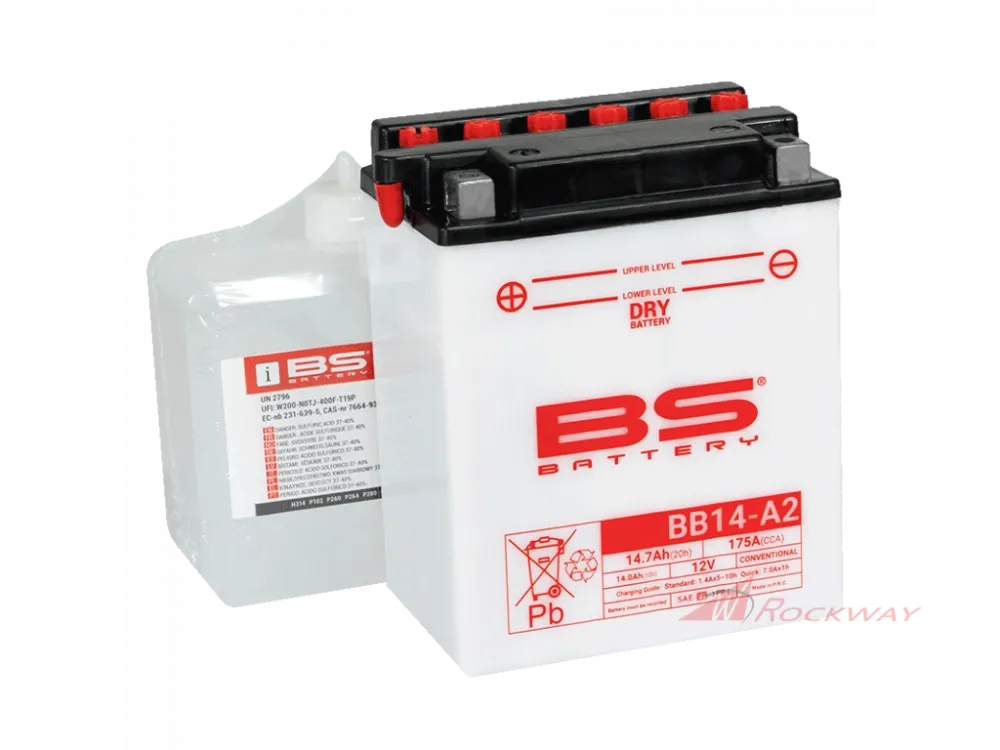 Konvenční motocyklová baterie BS-BATTERY BB14-A2 (YB14-A2) Včetně balení kyseliny- 5A Finální Výprodej