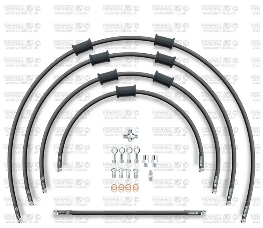 Víkendová Akce STANDARD Hadice přední brzdy sada Venhill POWERHOSEPLUS SUZ-4007F-BK (4 hadice v sadě) černé hadice, chromové koncovky