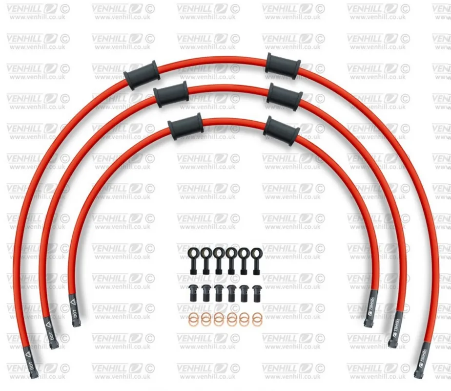 Nová Kolekce STANDARD Hadice přední brzdy sada Venhill POWERHOSEPLUS BMW-6003FB-RD (3 hadice v sadě) červené hadice, černé koncovky
