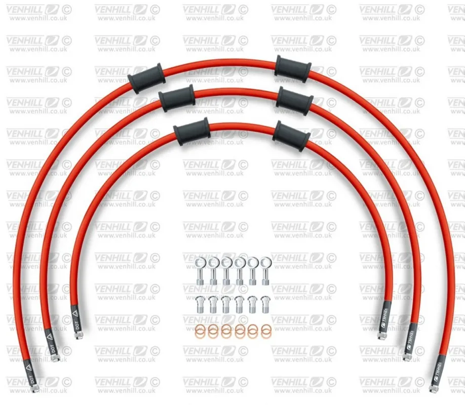 STANDARD Hadice přední brzdy sada Venhill POWERHOSEPLUS DUC-7002FS-RD (3 hadice v sadě) červené hadice, nerezové koncovky Autentický