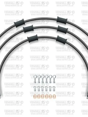 Značkový STANDARD Hadice přední brzdy sada Venhill POWERHOSEPLUS KAW-11002F-BK (3 hadice v sadě) černé hadice, chromové koncovky