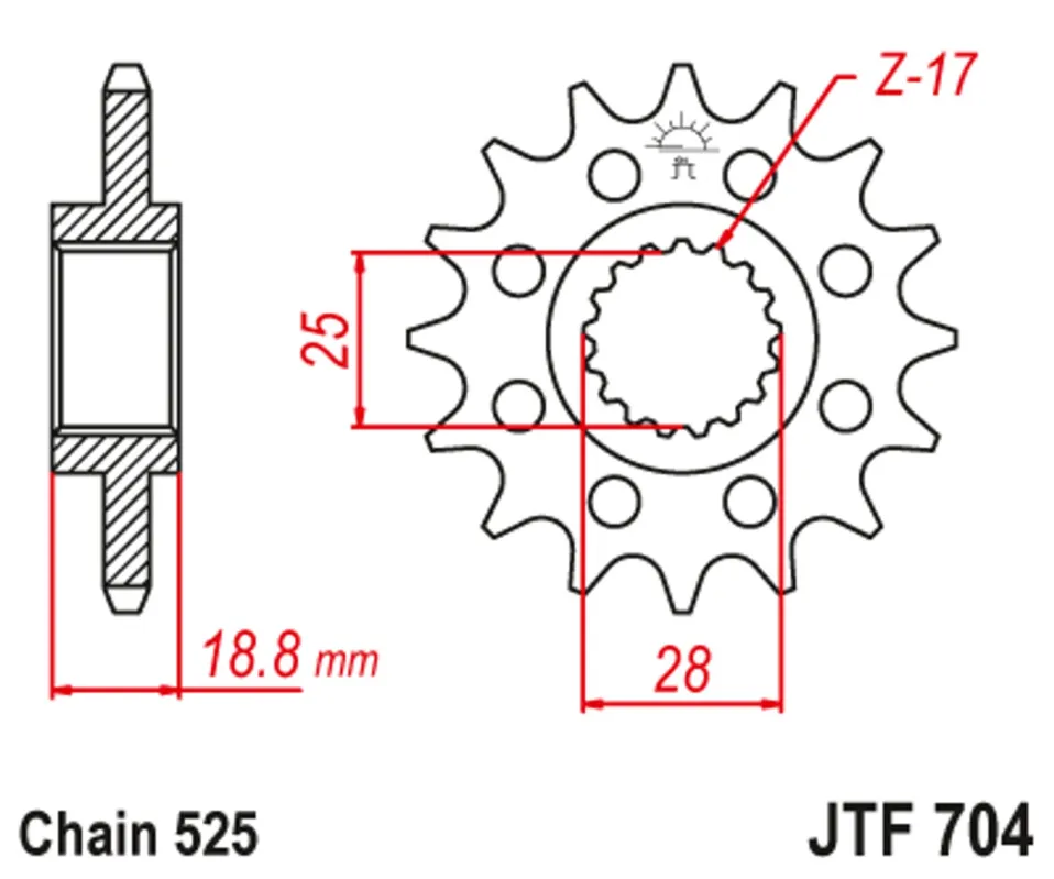 Řetězové kolečko JT JTF 704-17 17 zubů, 525 Finální Výprodej