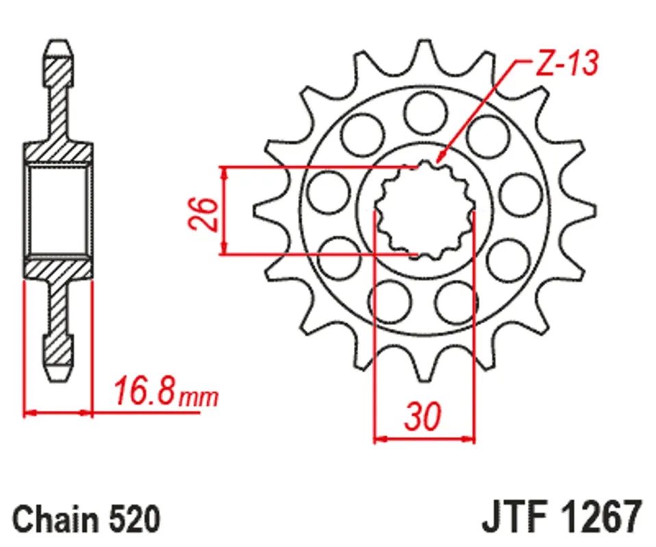 Řetězové kolečko JT JTF 1267-16RB 16 zubů, 520 pogumované Vysoce Kvalitní