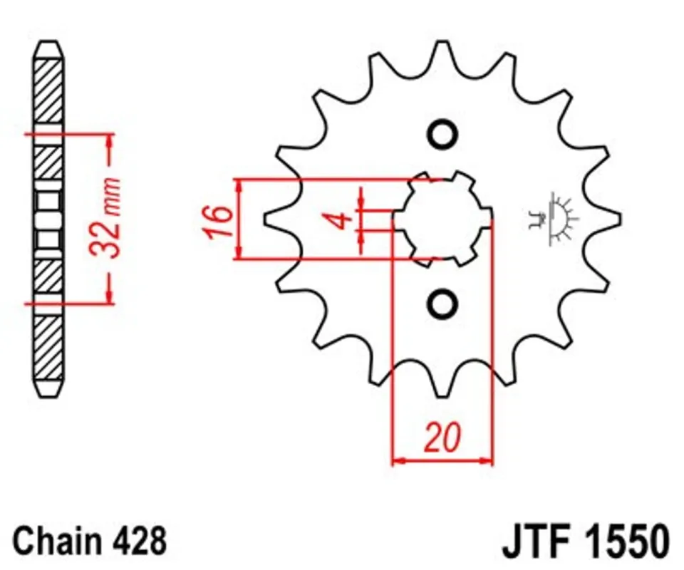 Vysoce Kvalitní Řetězové kolečko JT JTF 1550-15 15 zubů, 428