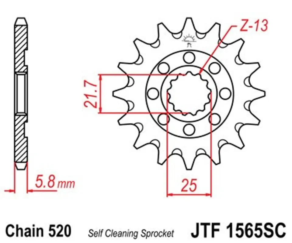 Sleva Řetězové kolečko JT JTF 1565-13SC 13 zubů, 520 Samočistící, Nízká hmotnost