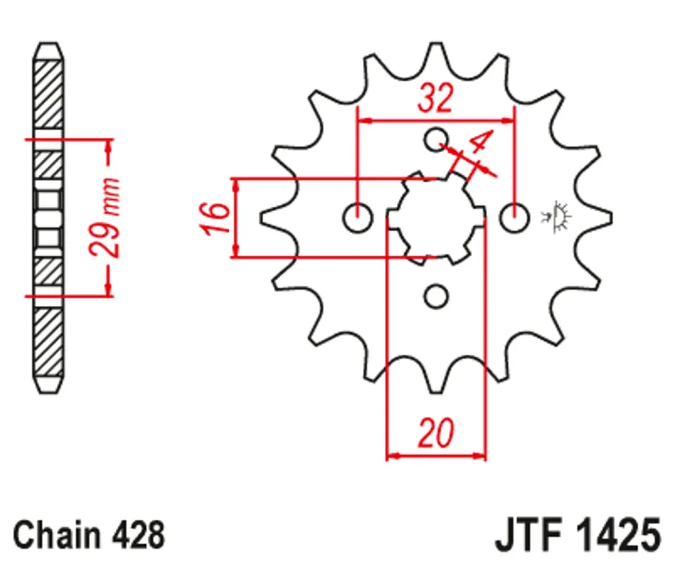 Výprodej Řetězové kolečko JT JTF 1425-14 14 zubů, 428