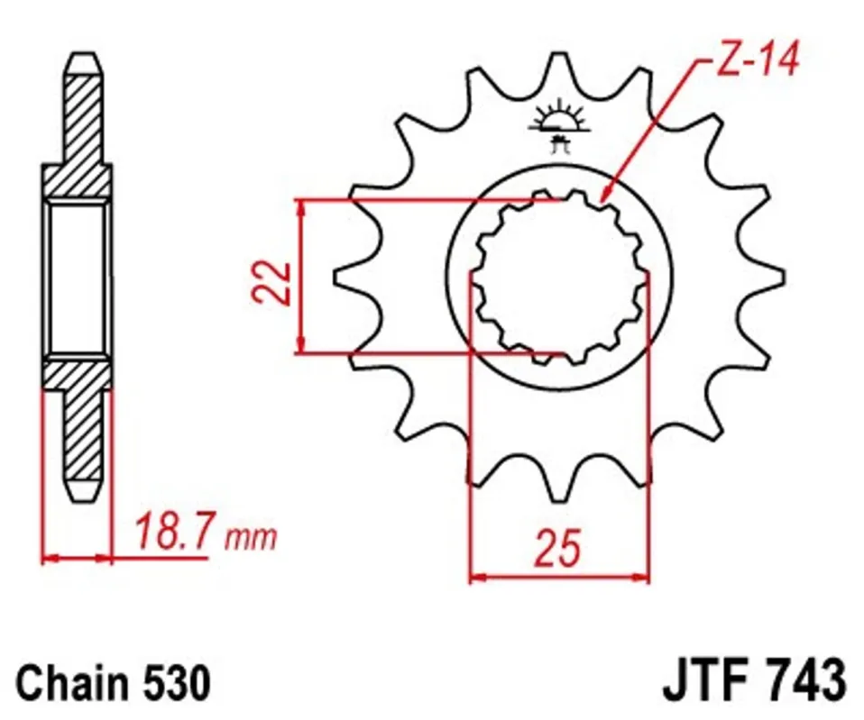 Objednat Nyní Řetězové kolečko JT JTF 743-14 14 zubů, 530
