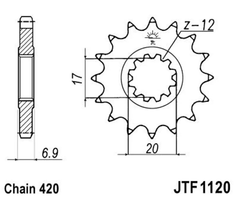 Řetězové kolečko JT JTF 1120-15 15 zubů, 420 Nová Kolekce