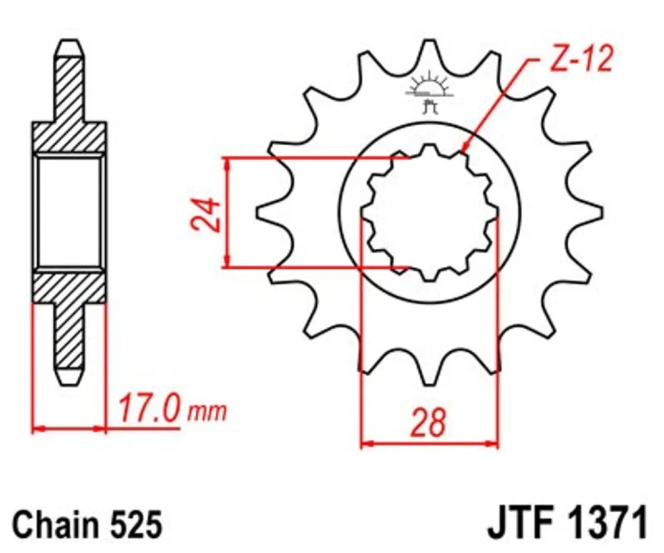 Řetězové kolečko JT JTF 1371-14 14 zubů, 525 Rychlé Dodání