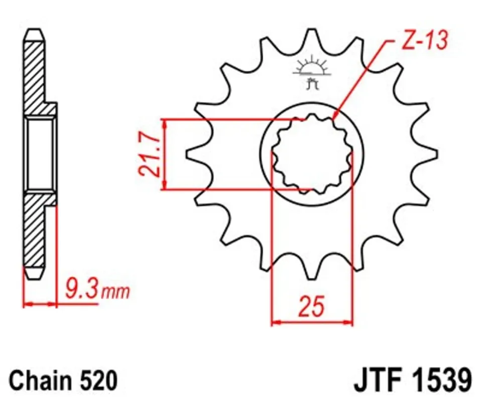 Vysoce Kvalitní Řetězové kolečko JT JTF 1539-15 15 zubů, 520