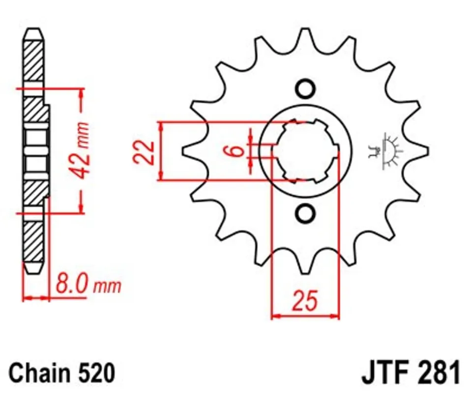 Tovární Cena Řetězové kolečko JT JTF 281-16 16 zubů, 520