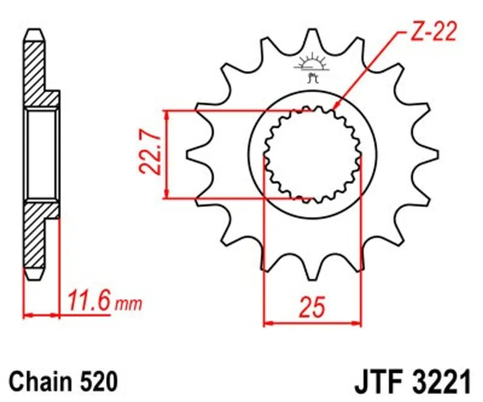 Jen Po Omezenou Doba Řetězové kolečko JT JTF 3221-12 12 zubů, 520