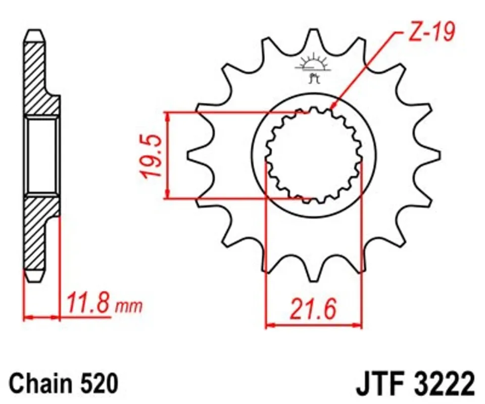 Řetězové kolečko JT JTF 3222-12 12 zubů, 520 Tovární Cena