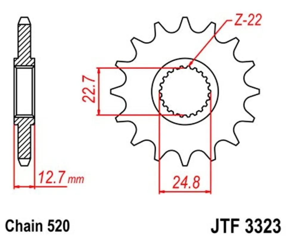 Omezená Nabídka Řetězové kolečko JT JTF 3323-24 24 zubů, 520