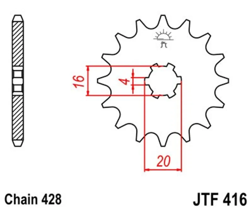 Řetězové kolečko JT JTF 416-13 13 zubů, 428 Vrácení Zdarma