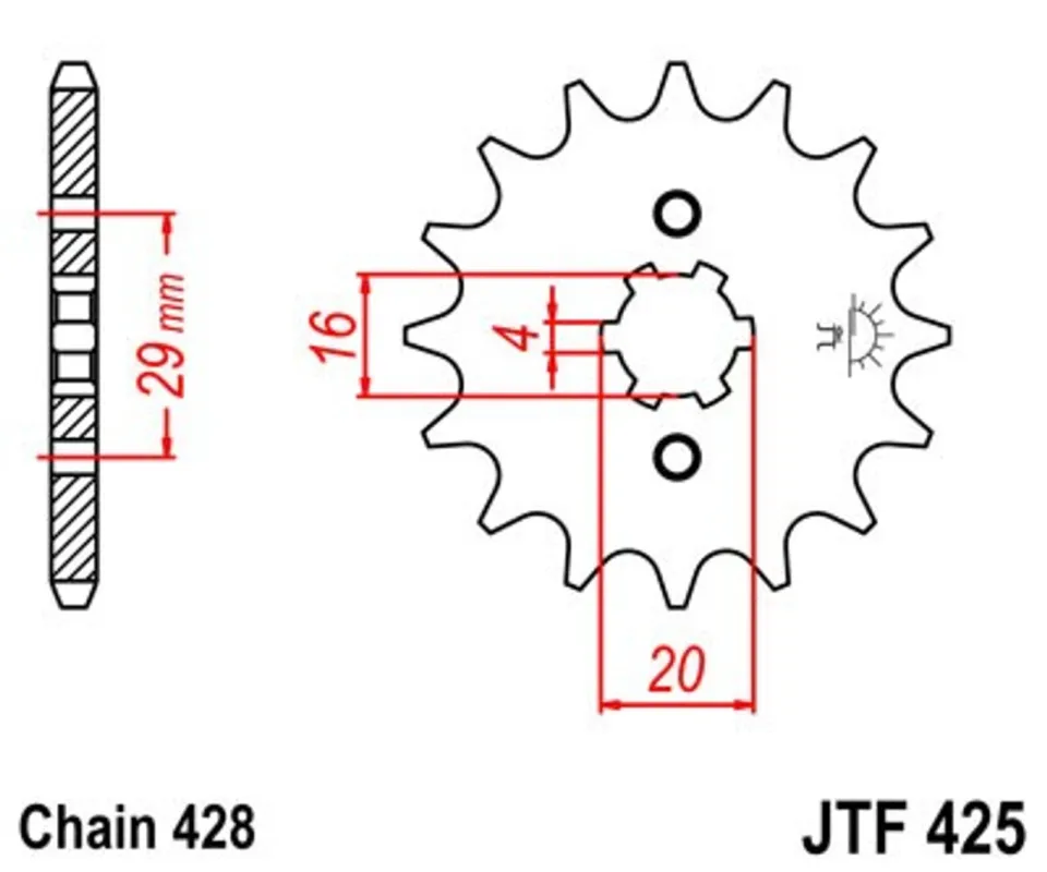 Časově Omezené Řetězové kolečko JT JTF 425-17 17 zubů, 428