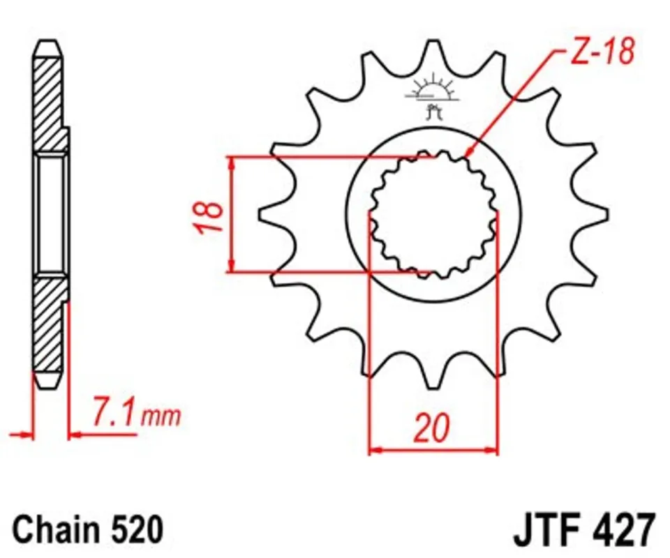 Tovární Cena Řetězové kolečko JT JTF 427-14 14 zubů, 520