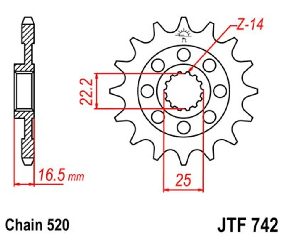 Řetězové kolečko JT JTF 742-14 14 zubů, 520 Nakupujte Hned