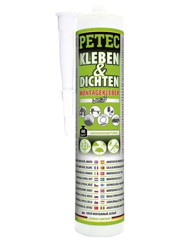 PETEC 94529 Lepicí a těsnicí hmota - bílá barva 290ml Nízká Cena