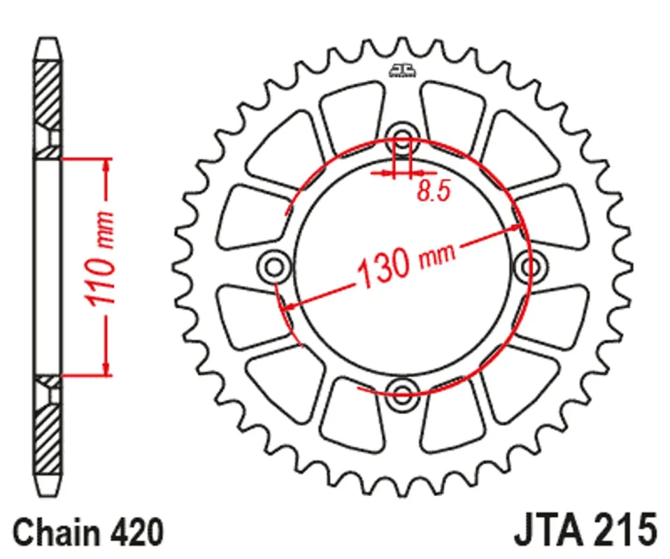 Koupit Online Hliníková řetězová rozeta JT JTA 215-48RED 48 zubů, 420 červená