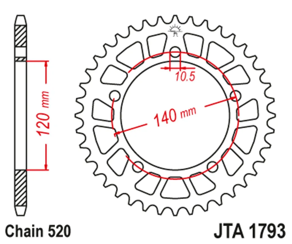 Hliníková řetězová rozeta JT JTA 1793-46BLK 46 zubů, 520 černá Objednat Nyní