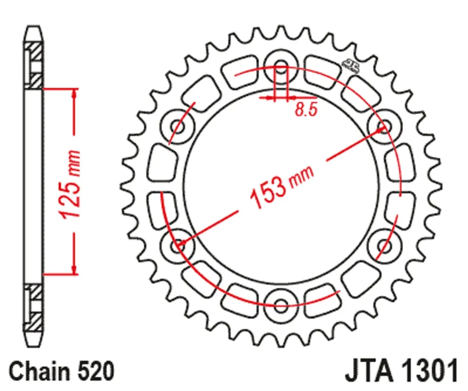 Hliníková řetězová rozeta JT JTA 1301-40RED 40)T, nt((520 červená Levný