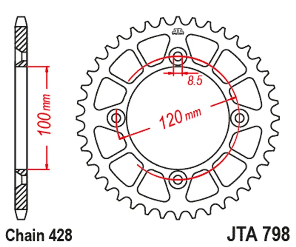 Top Prodej Hliníková řetězová rozeta JT JTA 798-46BLK 46 zubů, 428 černá