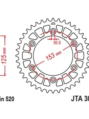 Autentický Hliníková řetězová rozeta JT JTA 301-39BLK 39 zubů, 520 černá