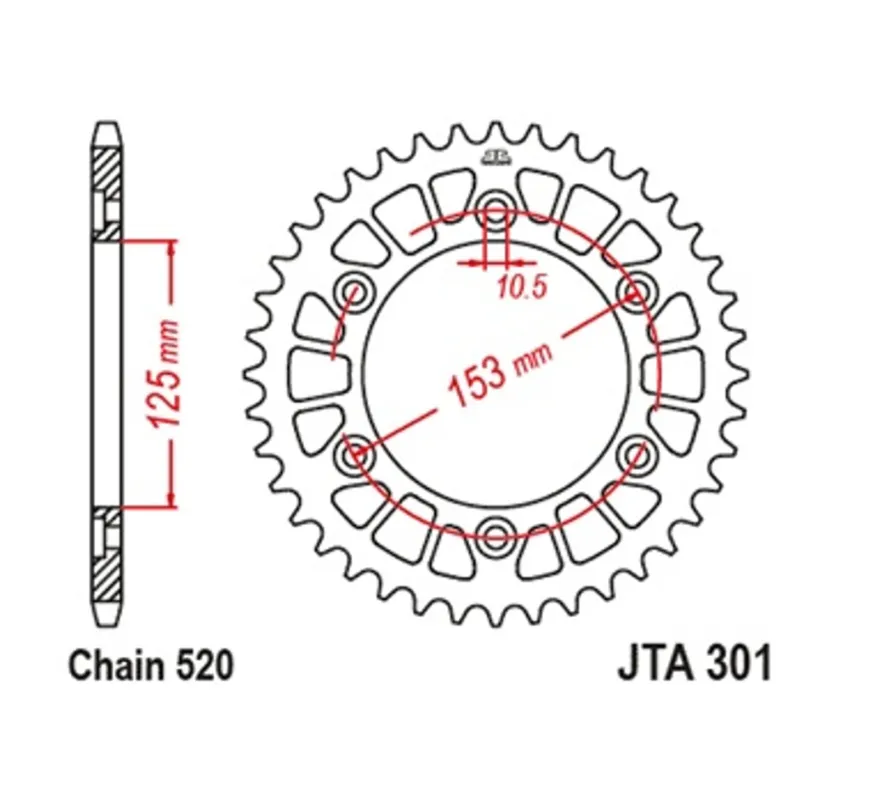 Autentický Hliníková řetězová rozeta JT JTA 301-39BLK 39 zubů, 520 černá