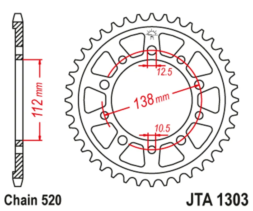 Hliníková řetězová rozeta JT JTA 1303-43BLK 43 zubů, 520 černá Nízká Cena