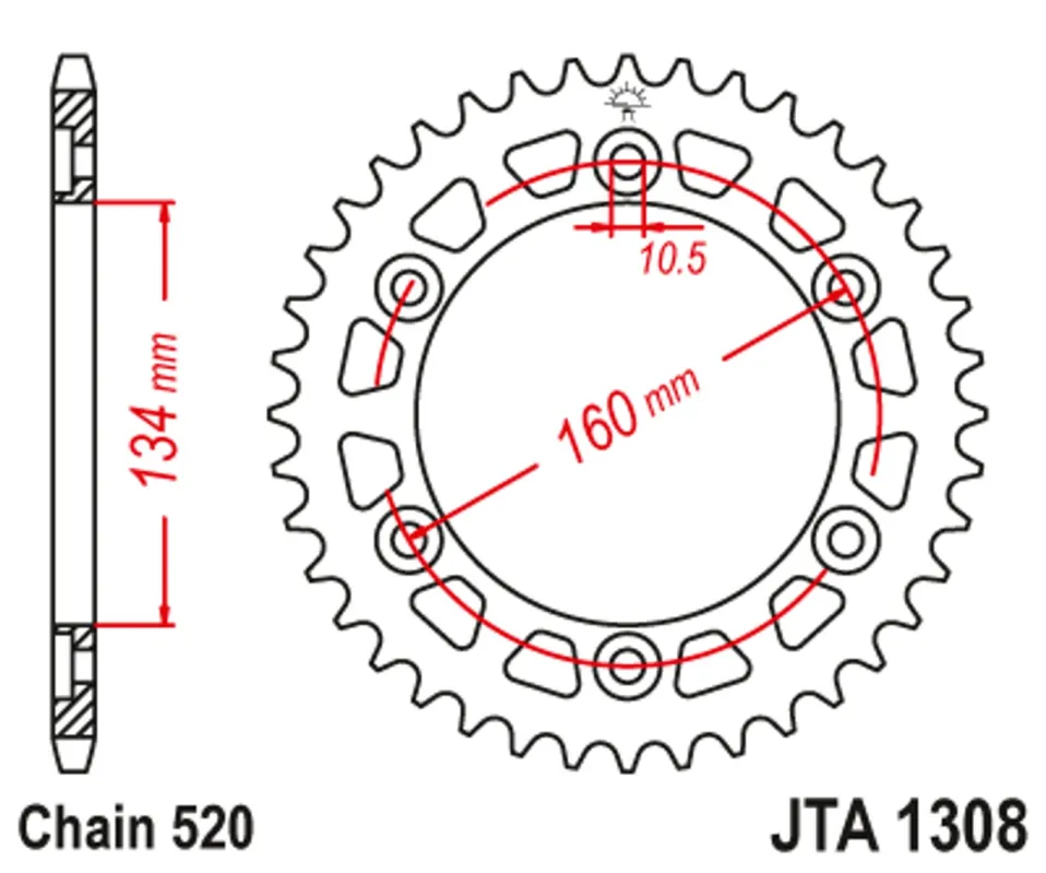 Hliníková řetězová rozeta JT JTA 1308-39BLK 39 zubů, 520 černá Cenový Hit