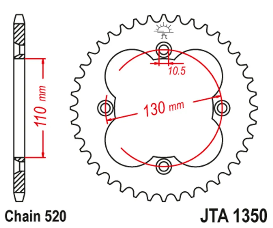 Super Cena Hliníková řetězová rozeta JT JTA 1350-38BLK 38 zubů, 520 černá