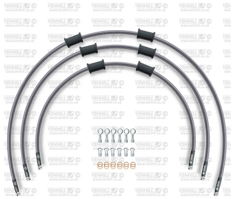 Přímo Od Výrobce STANDARD Hadice přední brzdy sada Venhill POWERHOSEPLUS KAW-11008F (3 hadice v sadě) průhledné hadice, chromové koncovky