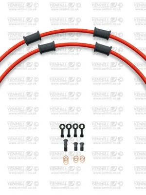 Akce CROSSOVER Hadice přední brzdy sada Venhill POWERHOSEPLUS YAM-7016FB-RD (2 hadice v sadě) červené hadice, černé koncovky