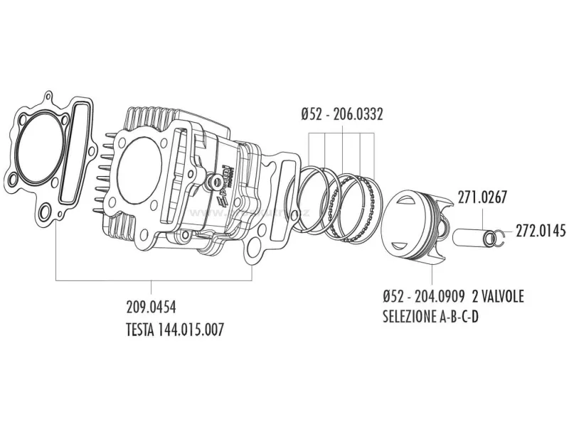 Originální Píst Polini 87cc 52mm (V) pro Honda XR 50, Polini XP4T 50